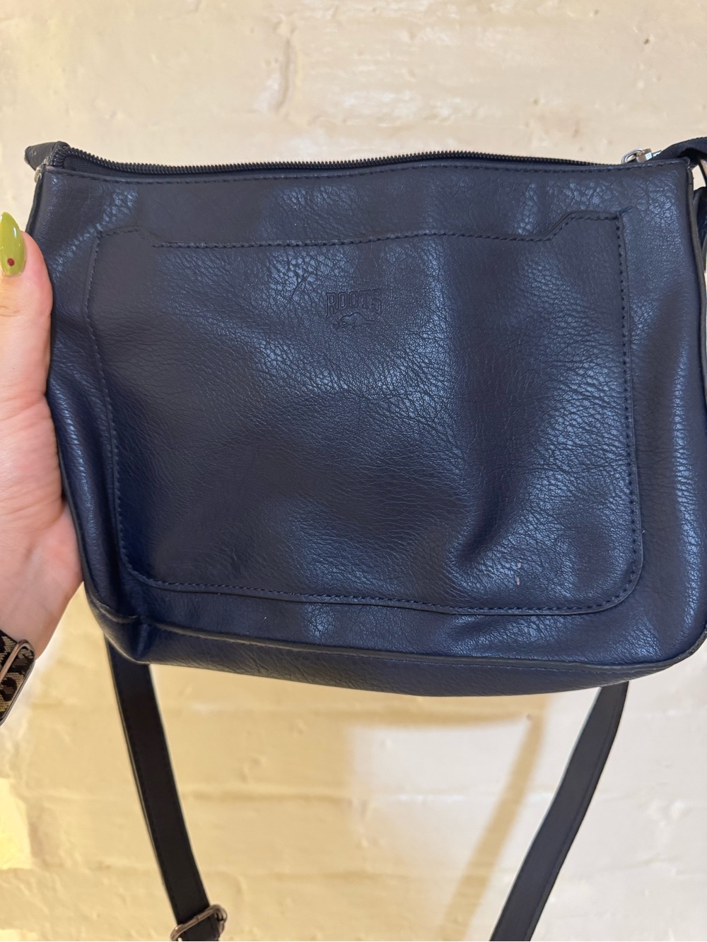 Roots Navy Leather Crossbody Bag